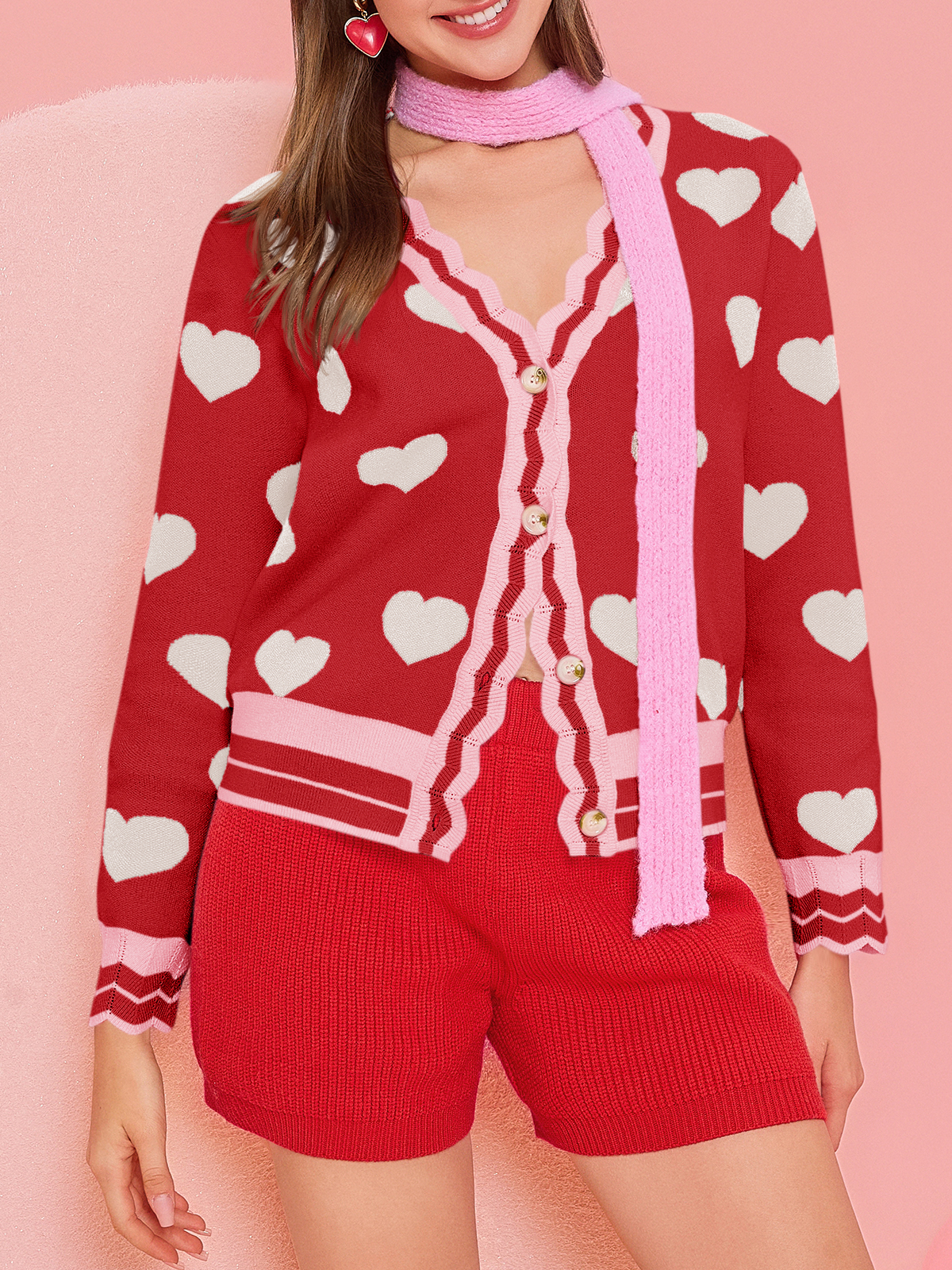 Womens Cute Heart Cardigan Sweaters