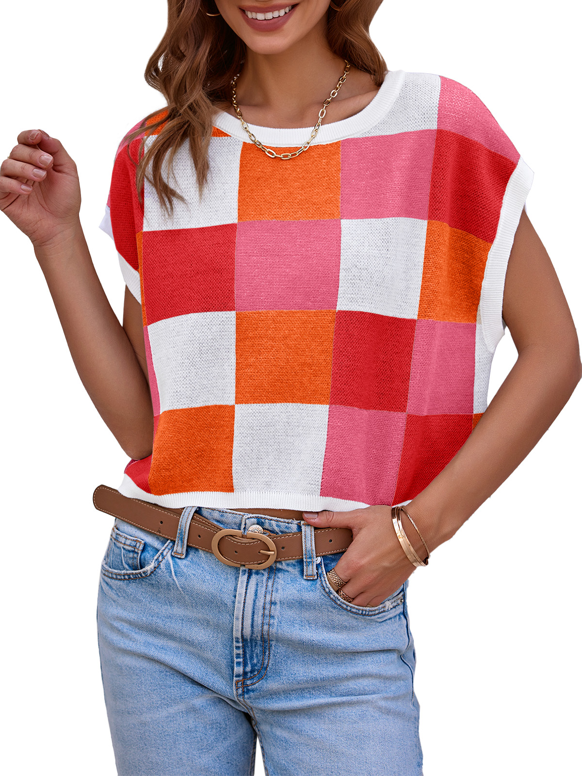 Cap Sleeve Color Block Crop Tops