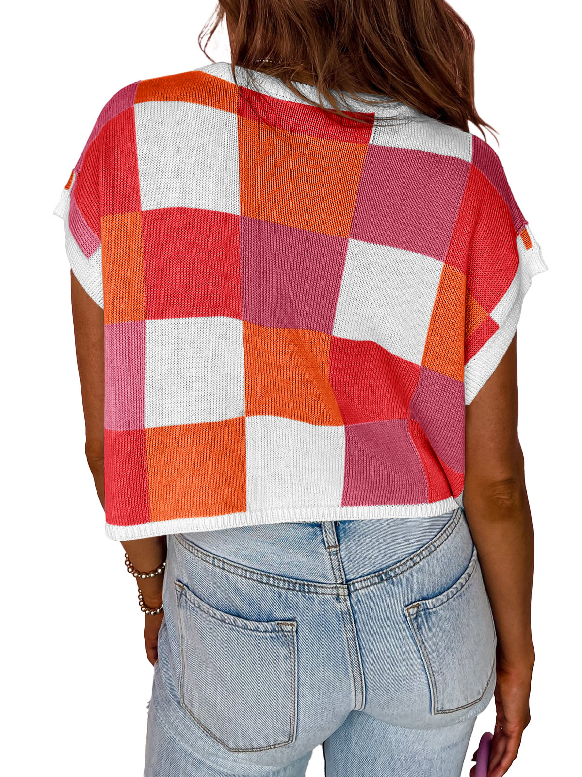 Cap Sleeve Color Block Crop Tops