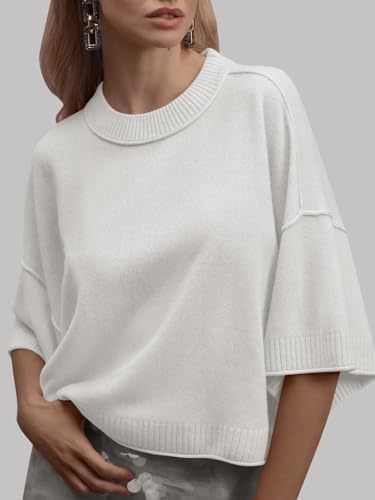 Oversized Cropped Short Sleeve Sweater Tops