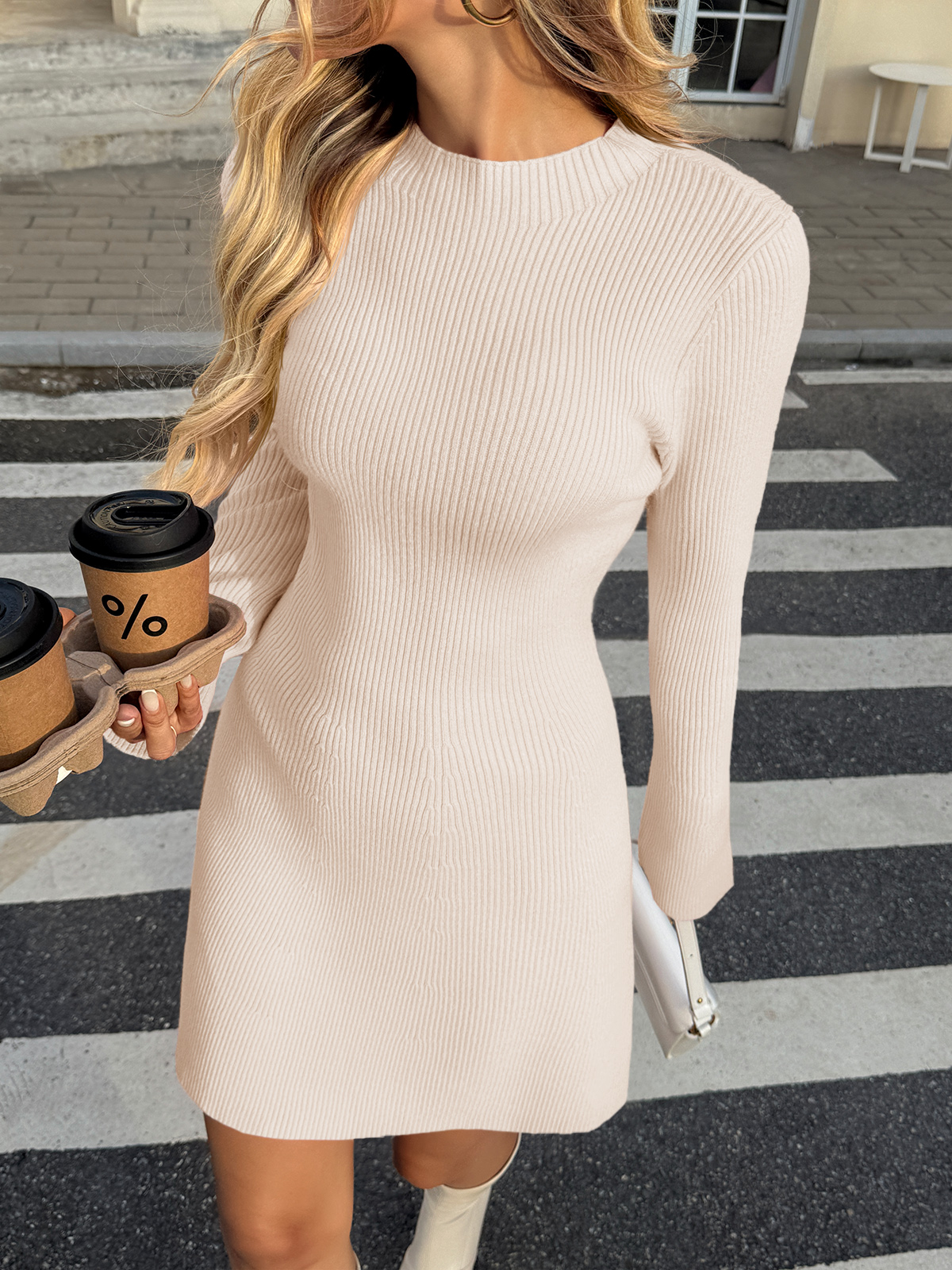 Womens A Line Mini Sweater Dress