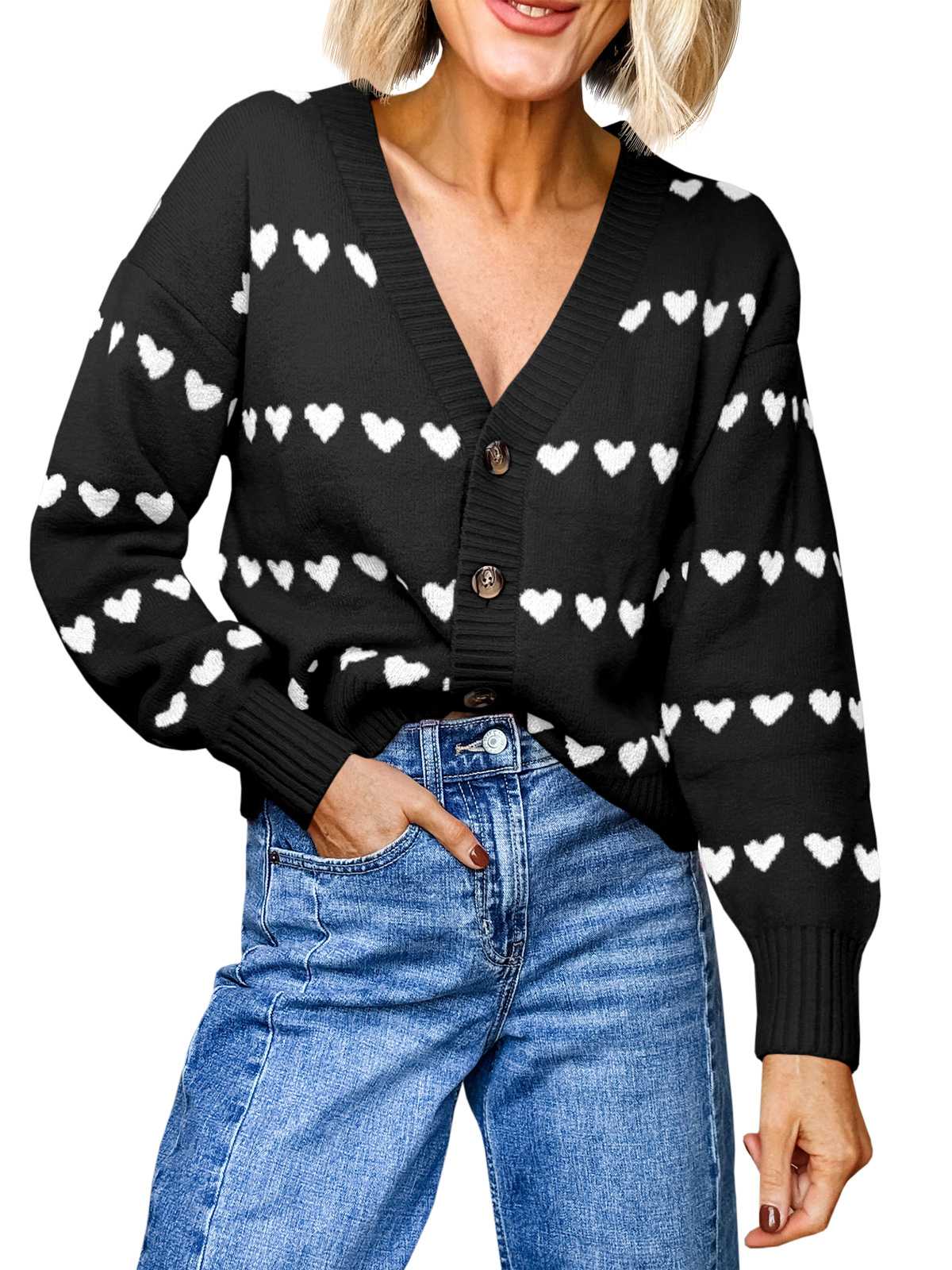 Womens Cute Heart Valentines Cardigan Sweaters
