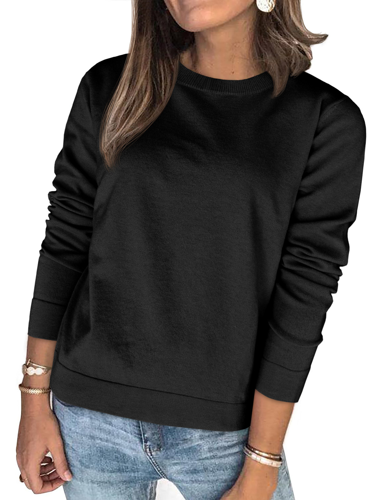 Womens Fall Basic Crew Neck Sweaters