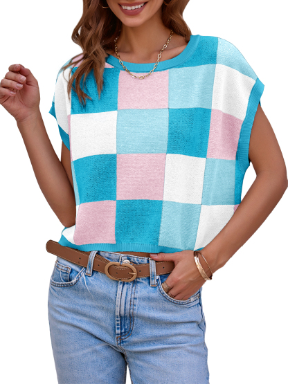 Cap Sleeve Color Block Crop Tops