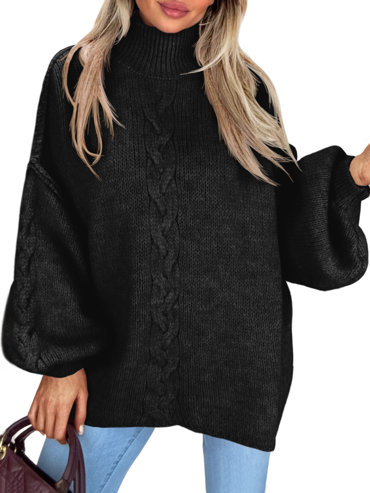 Womens Oversized Cable Knit Sweater