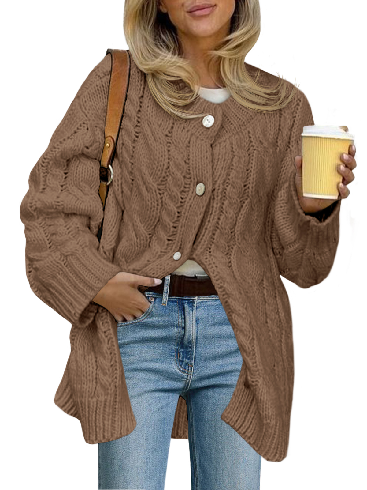 Womens Cable Knit Chunky Cardigan Sweaters