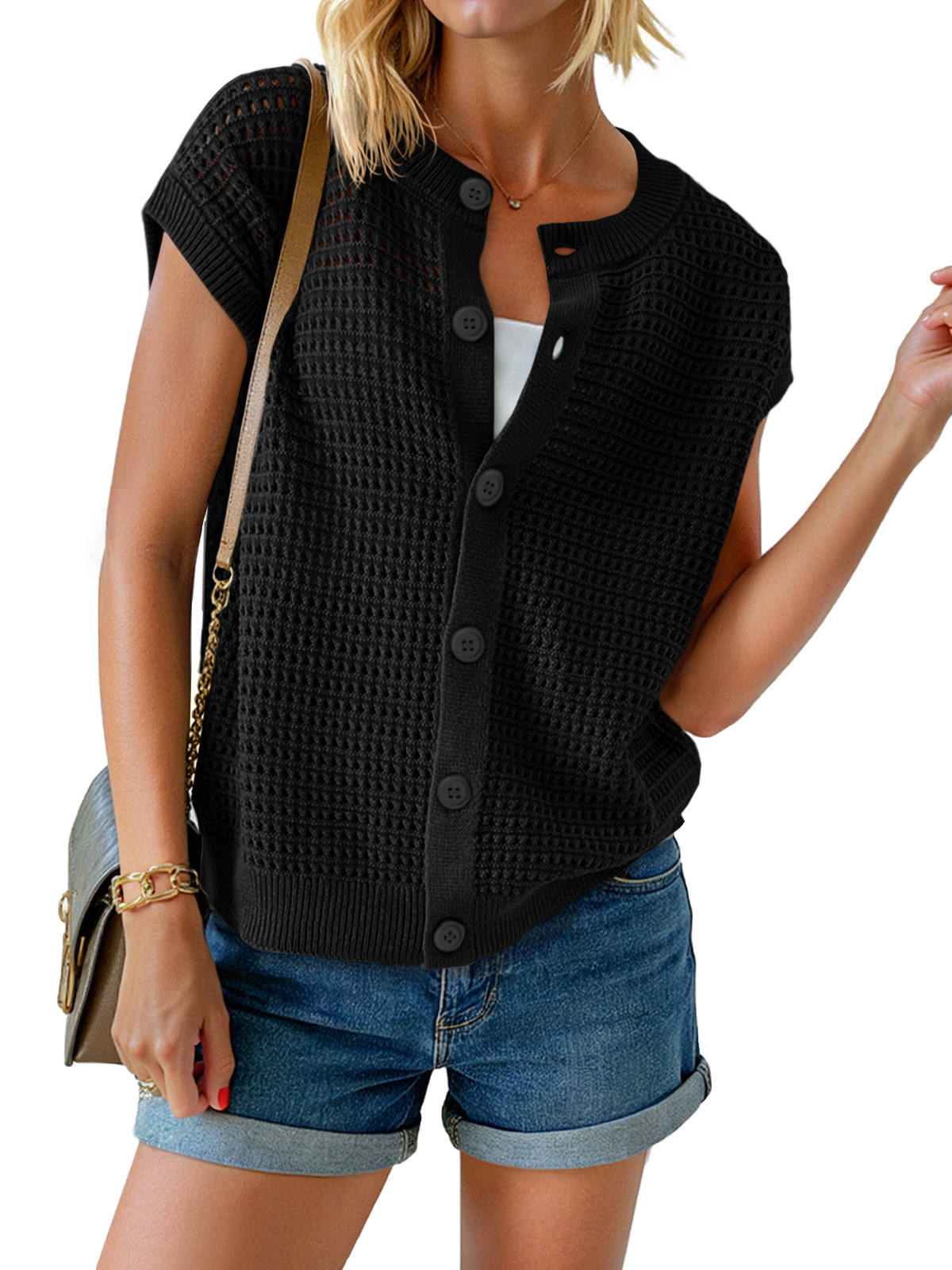 Womens Short Cap Sleeve Sweater Vest