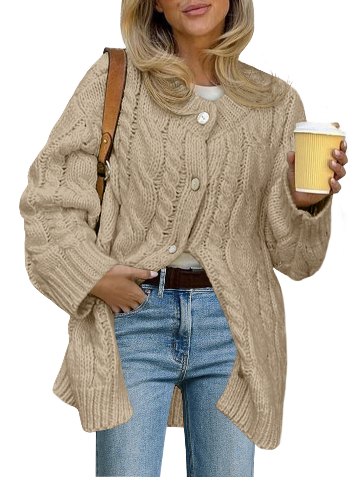 Womens Cable Knit Chunky Cardigan Sweaters