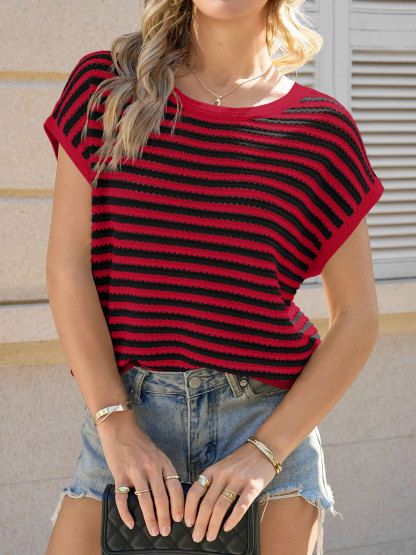 Womens Cap Sleeve Striped Sweater Tops