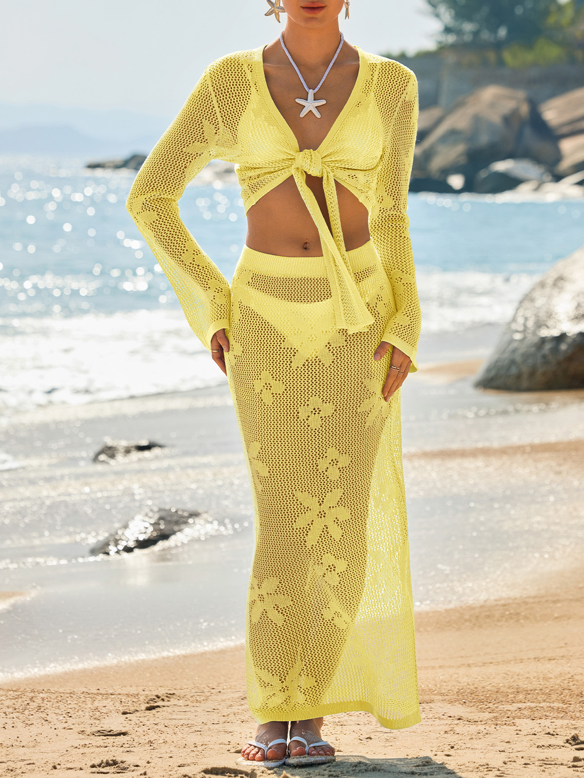 Womens Crochet Swim Cover Up 2 Piece