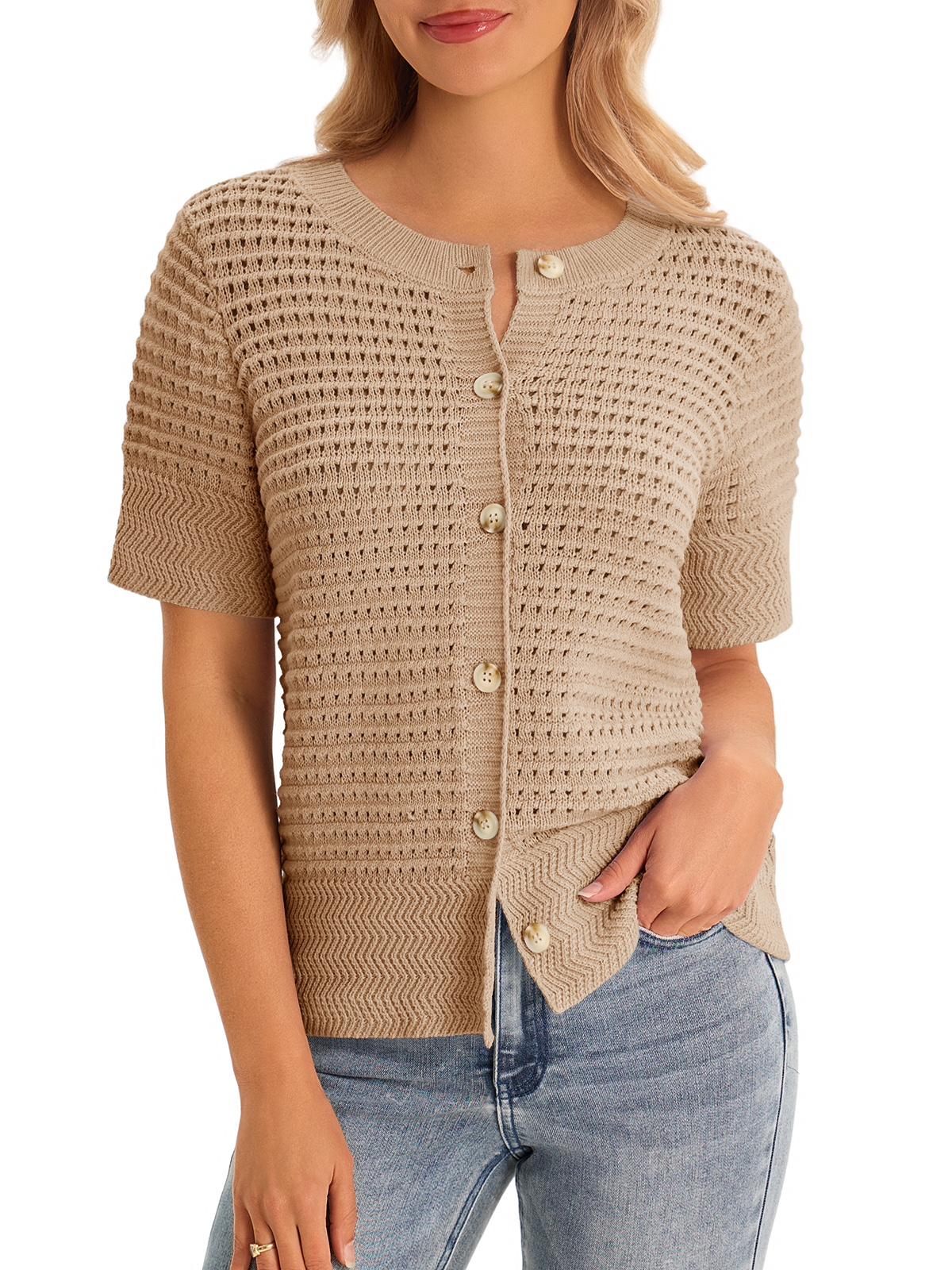 Womens Crochet Short Sleeve Cardigans