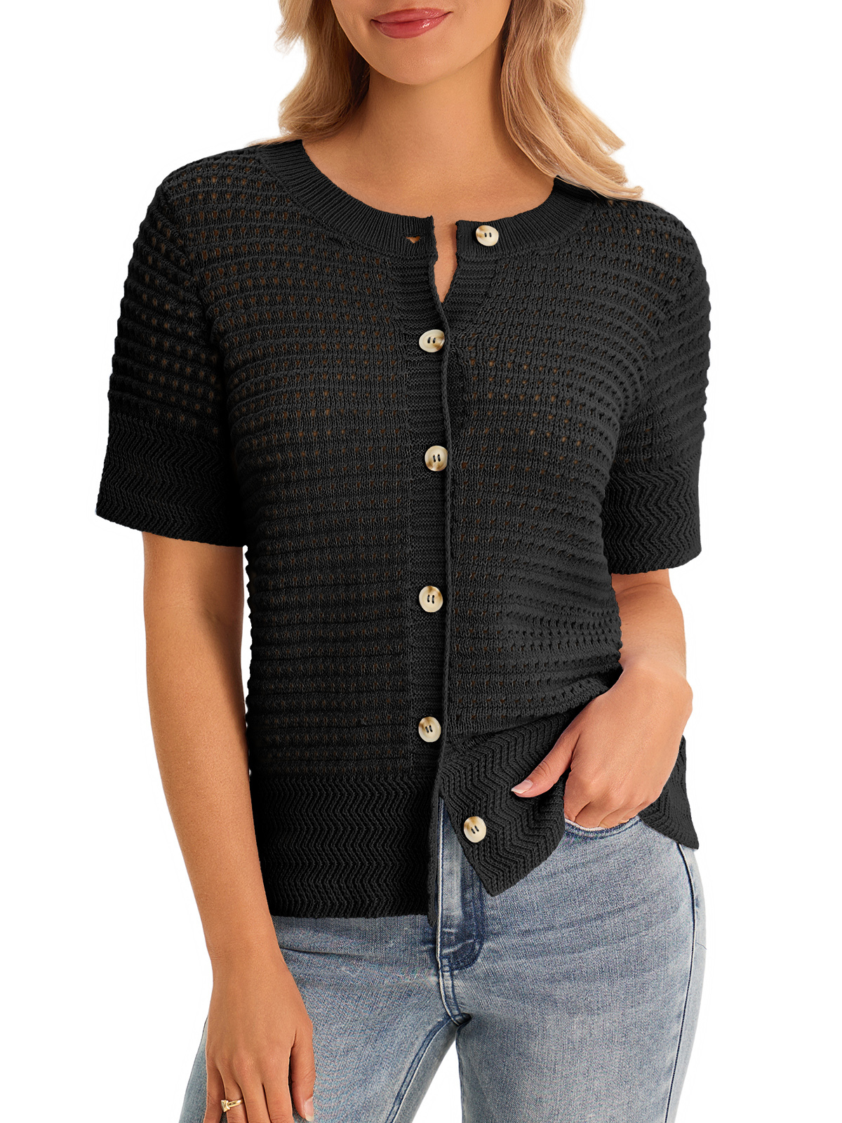 Womens Crochet Short Sleeve Cardigans
