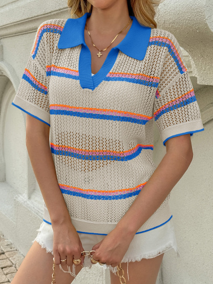 Womens Short Sleeve Crochet Sweater