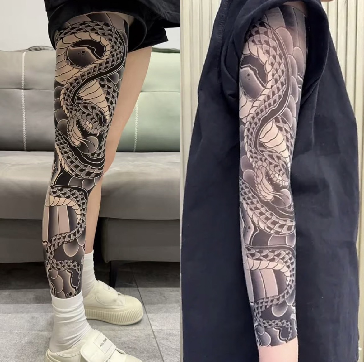 [Free Shipping Set]Ultra-clear Highly Elastic Seamless Tattoo Sleeve&Tattoo Stocking Set Original Designer Collection