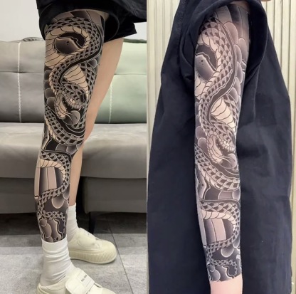 [Free Shipping Set]Ultra-clear Highly Elastic Seamless Tattoo Sleeve&Tattoo Stocking Set Original Designer Collection