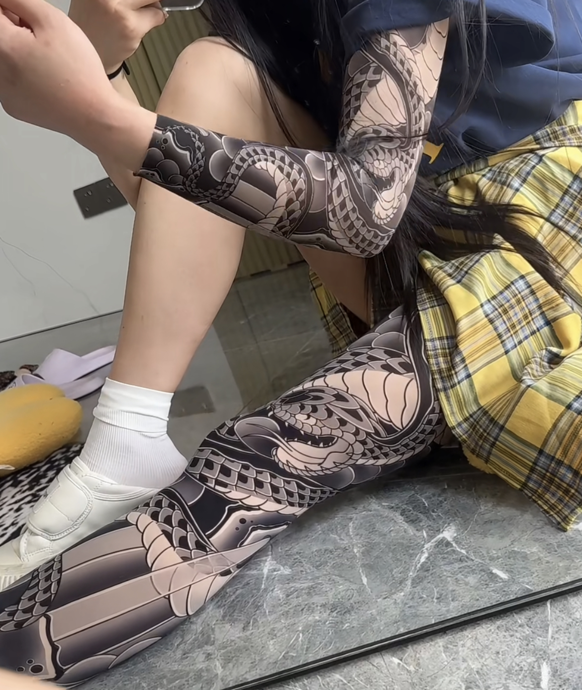 [Free Shipping Set]Ultra-clear Highly Elastic Seamless Tattoo Sleeve&Tattoo Stocking Set Original Designer Collection