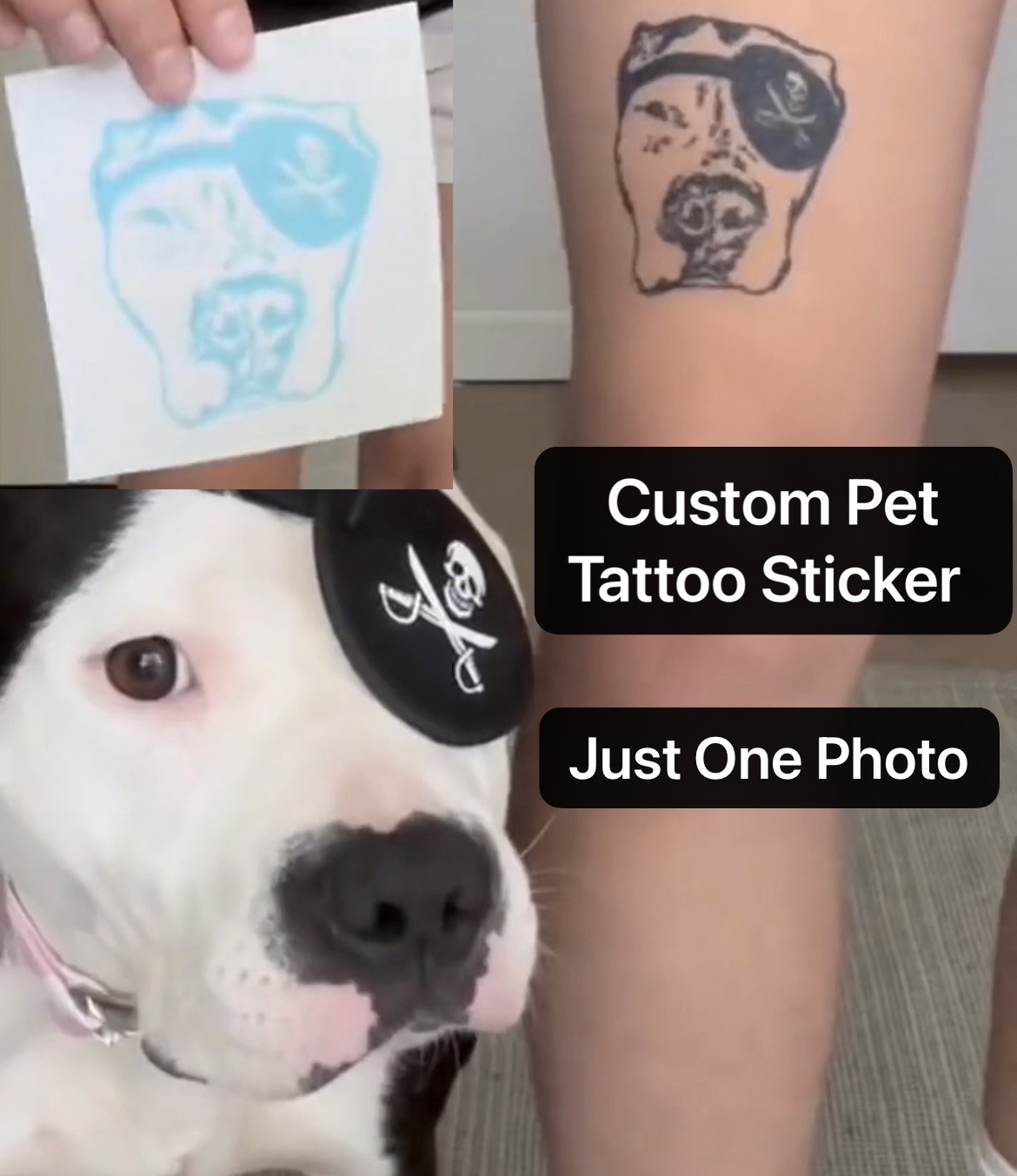 Custom Pet/Human Portrait Waterless Tattoo Stickers （5cm*5cm/1.9in*1.9in、8cm*8cm/3.1in*3.1in、12cm*12cm/4.7in*4.7in）