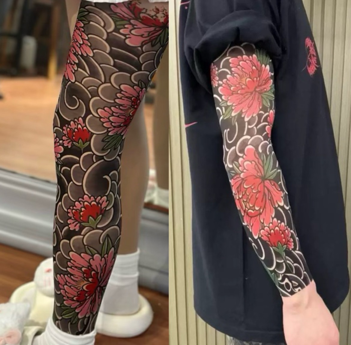 [Free Shipping Set]Tattoo Arm Sleeve+Stocking 2 Piece Set Ultra-clear Highly Elastic Seamless Tattoo Arm Sleeve&Tattoo Stocking Set Original Designer Collection