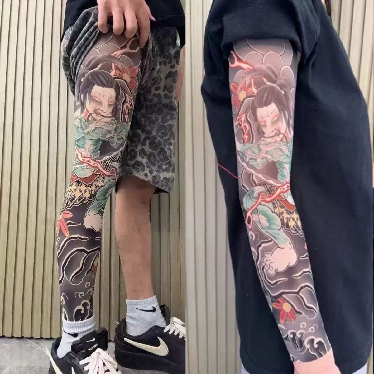 [Free Shipping Set]Tattoo Arm Sleeve+Stocking 2 Piece Set Ultra-clear Highly Elastic Seamless Tattoo Arm Sleeve&Tattoo Stocking Set Original Designer Collection