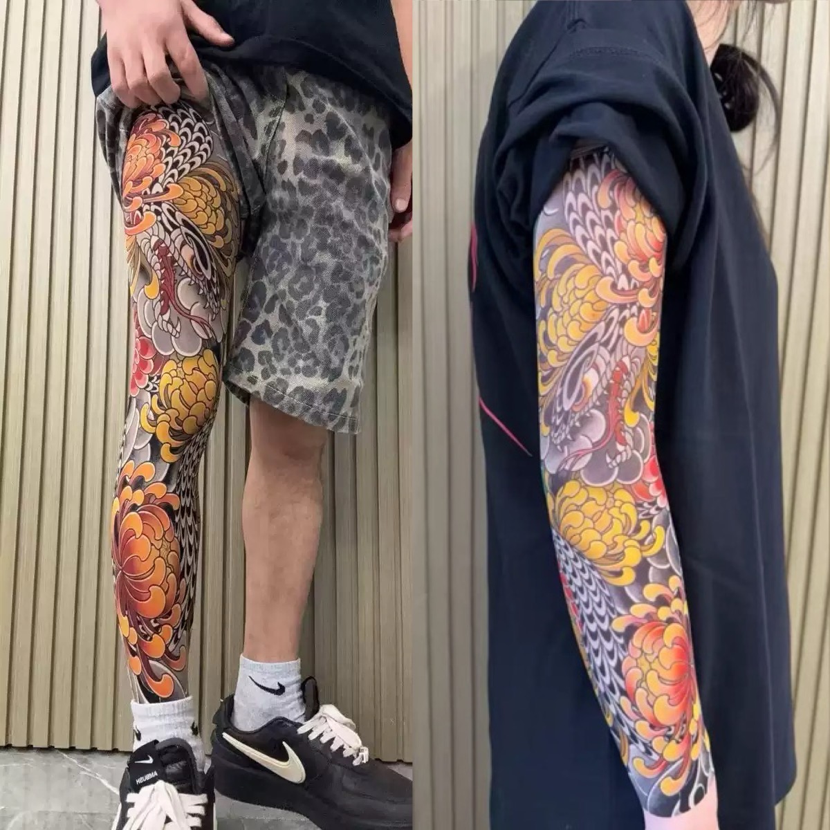 [Free Shipping Set]Tattoo Arm Sleeve+Stocking 2 Piece Set Ultra-clear Highly Elastic Seamless Tattoo Arm Sleeve&Tattoo Stocking Set Original Designer Collection