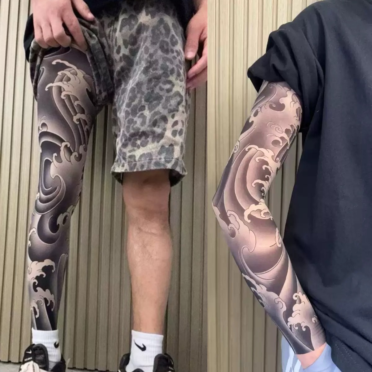 [Free Shipping Set]Tattoo Arm Sleeve+Stocking 2 Piece Set Ultra-clear Highly Elastic Seamless Tattoo Arm Sleeve&Tattoo Stocking Set Original Designer Collection