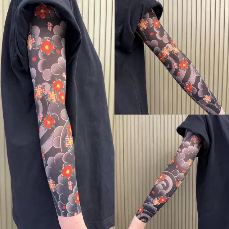 [Free Shipping Set]Tattoo Arm Sleeve+Stocking 2 Piece Set Ultra-clear Highly Elastic Seamless Tattoo Arm Sleeve&Tattoo Stocking Set Original Designer Collection