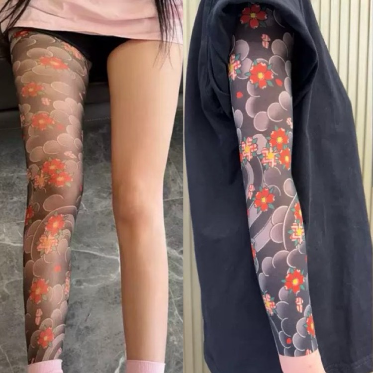 [Free Shipping Set]Tattoo Arm Sleeve+Stocking 2 Piece Set Ultra-clear Highly Elastic Seamless Tattoo Arm Sleeve&Tattoo Stocking Set Original Designer Collection