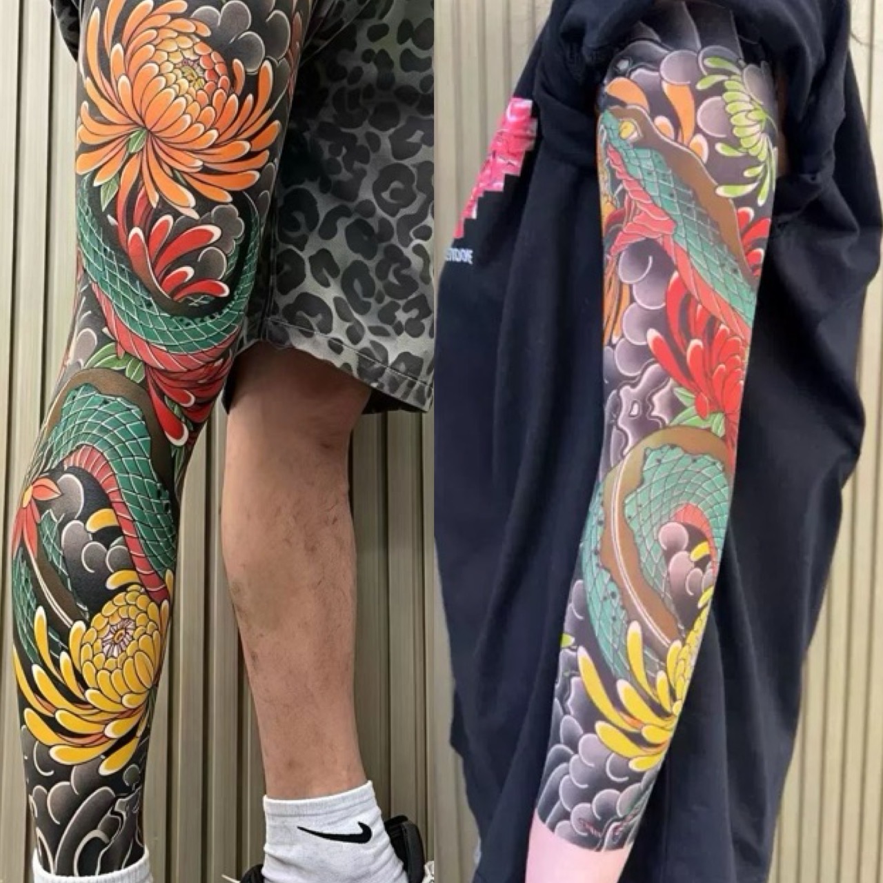[Free Shipping Set]Tattoo Arm Sleeve+Stocking 2 Piece Set Ultra-clear Highly Elastic Seamless Tattoo Arm Sleeve&Tattoo Stocking Set Original Designer Collection