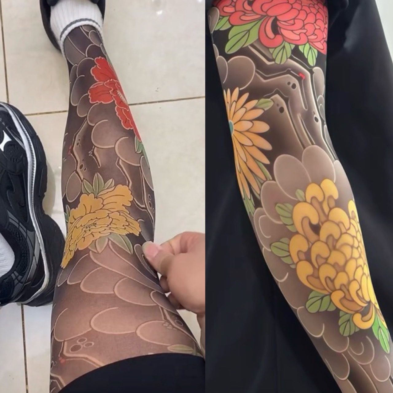 [Free Shipping Set]Tattoo Arm Sleeve+Stocking 2 Piece Set Ultra-clear Highly Elastic Seamless Tattoo Arm Sleeve&Tattoo Stocking Set Original Designer Collection