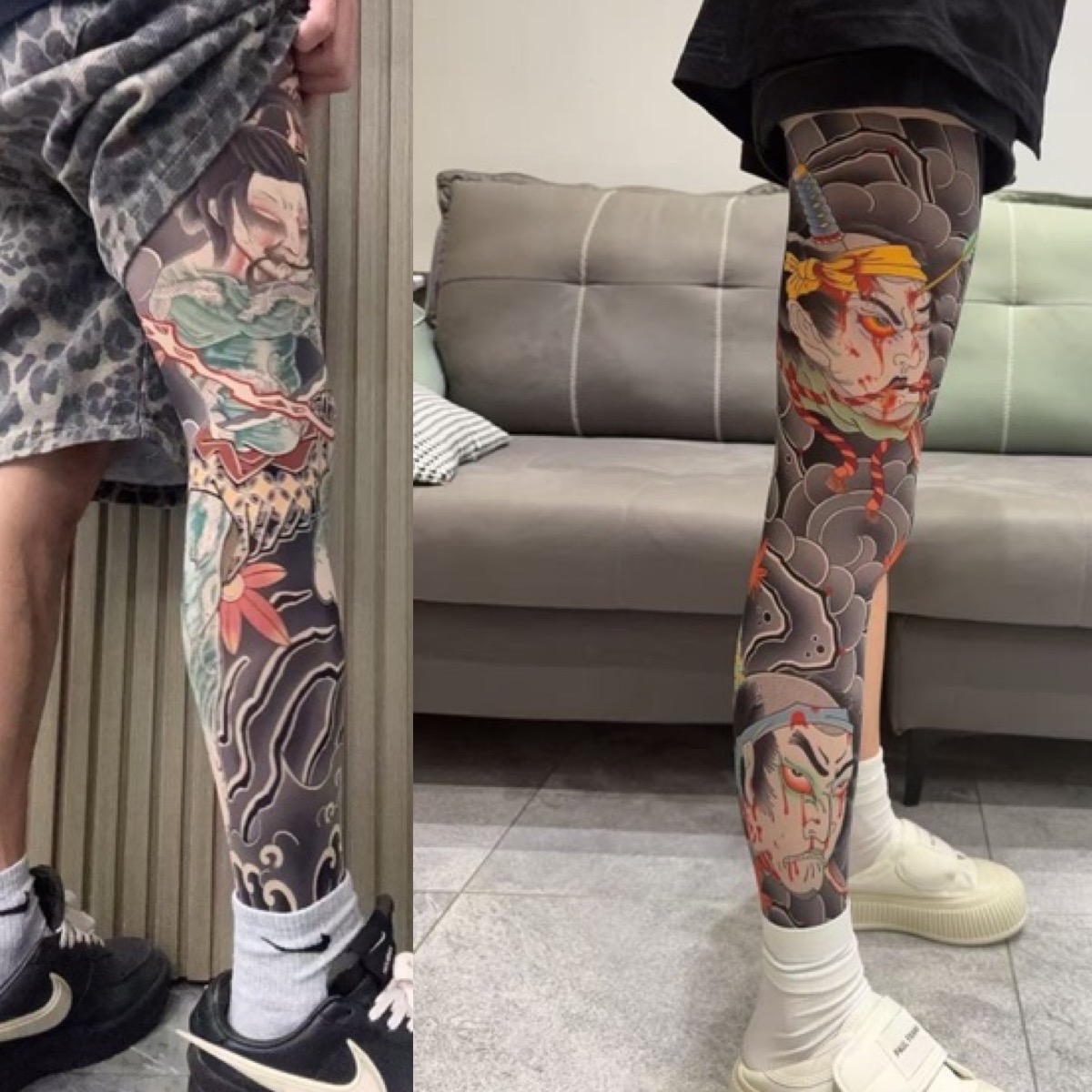 [Free Shipping Set]Tattoo Arm Stocking 2 Piece Set High Elasticity Seamless Tattoo Pantyhose Original Designer Collection