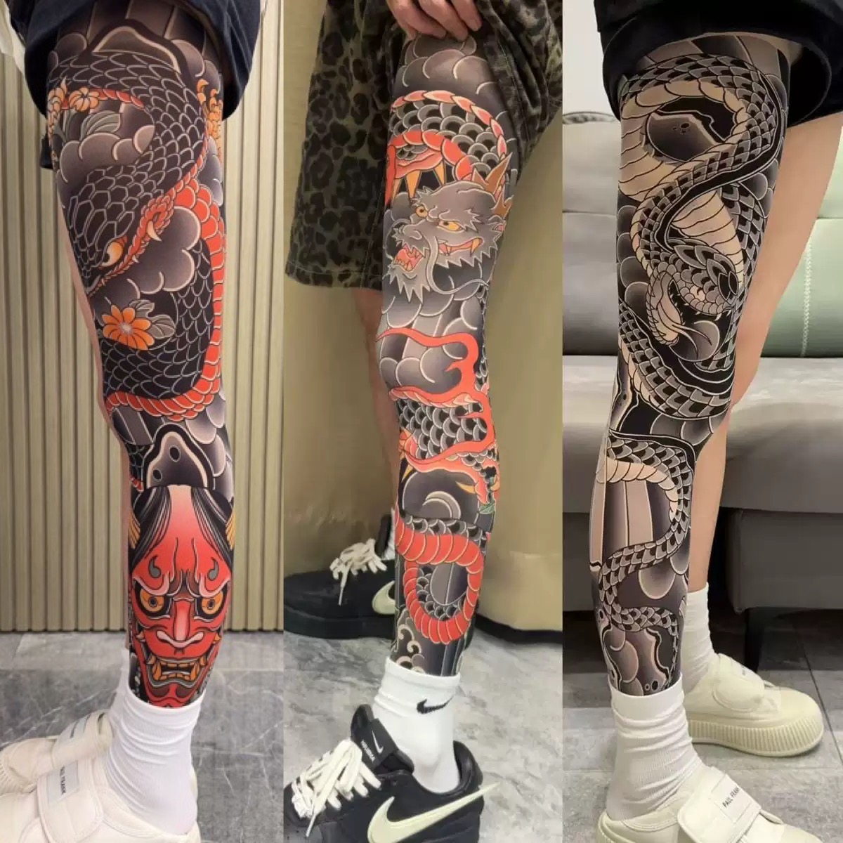 [Free Shipping Set/40％ OFF]Tattoo Arm Stocking 3 Piece Set High Elasticity Seamless Tattoo Pantyhose Original Designer Collection