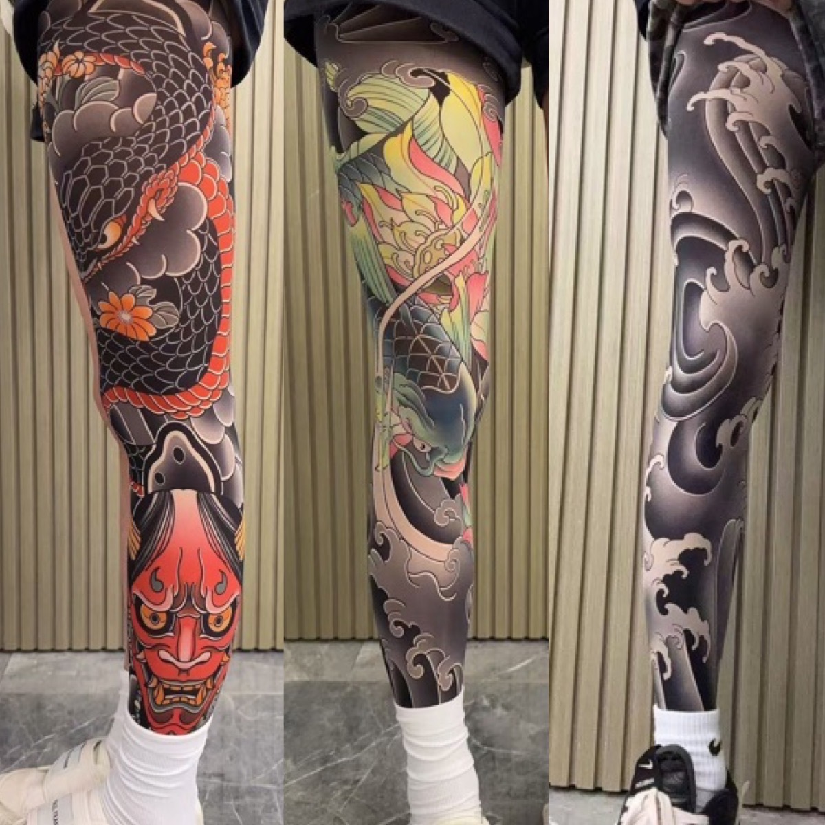 [Free Shipping Set/40％ OFF]Tattoo Arm Stocking 3 Piece Set High Elasticity Seamless Tattoo Pantyhose Original Designer Collection