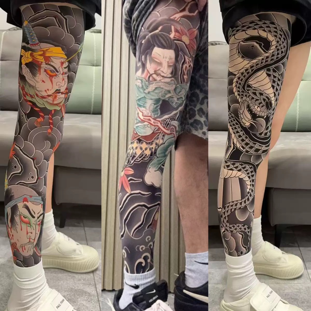 [Free Shipping Set/40％ OFF]Tattoo Arm Stocking 3 Piece Set High Elasticity Seamless Tattoo Pantyhose Original Designer Collection