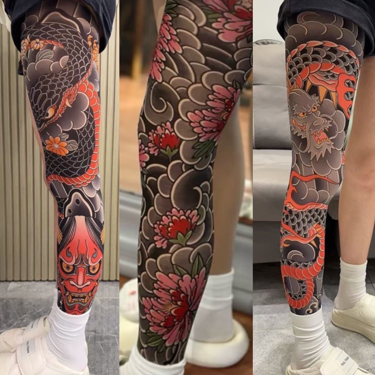 [Free Shipping Set/40％ OFF]Tattoo Arm Stocking 3 Piece Set High Elasticity Seamless Tattoo Pantyhose Original Designer Collection