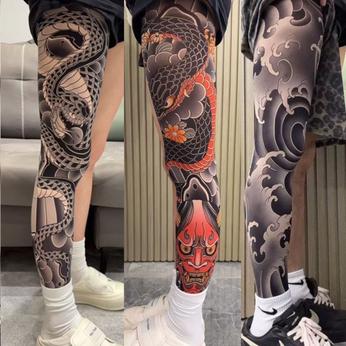 [Free Shipping Set/40％ OFF]Tattoo Arm Stocking 3 Piece Set High Elasticity Seamless Tattoo Pantyhose Original Designer Collection