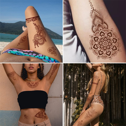 Brown Henna Art Waterproof Temporary Beach Tattoo Sticker 