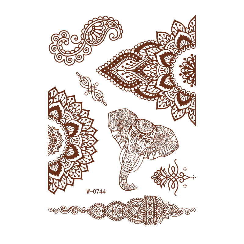 Brown Henna Art Waterproof Temporary Beach Tattoo Sticker 