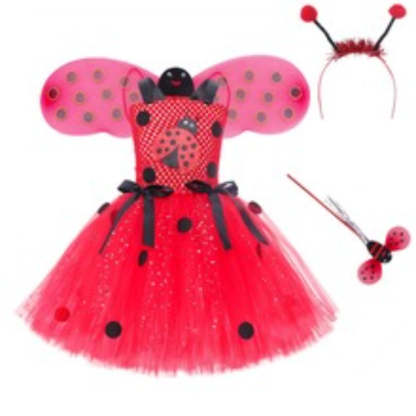Kids Ladybug Red Mesh Princess Dress - Halloween & Cosplay Costume-Astricos
