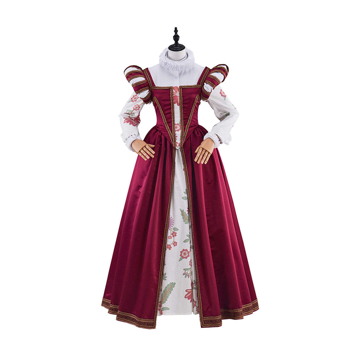 Tudor Dynasty Red Waistcoat Floral Dress - Premium Cosplay Costume-Astricos