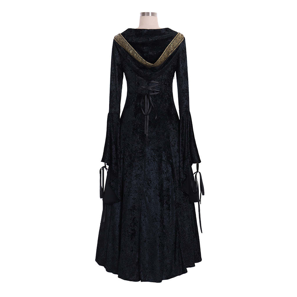 Custom Made Medieval Renaissance Black Velvet Dress Ball Gown for Cosplay-Astricos