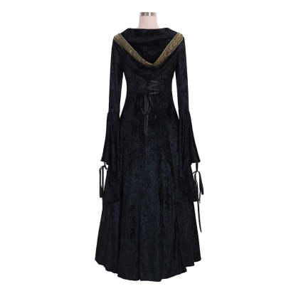 Custom Made Medieval Renaissance Black Velvet Dress Ball Gown for Cosplay-Astricos
