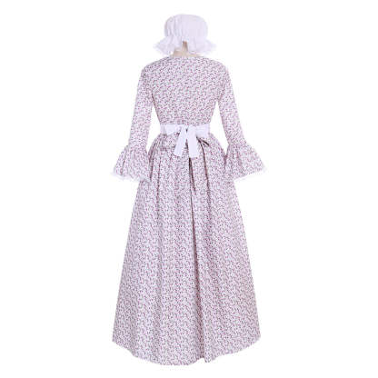 Victorian Pioneer Pilgrim Wench Floral Prairie Dress – Women’s Colonial Lolita Cosplay Costume-Astricos