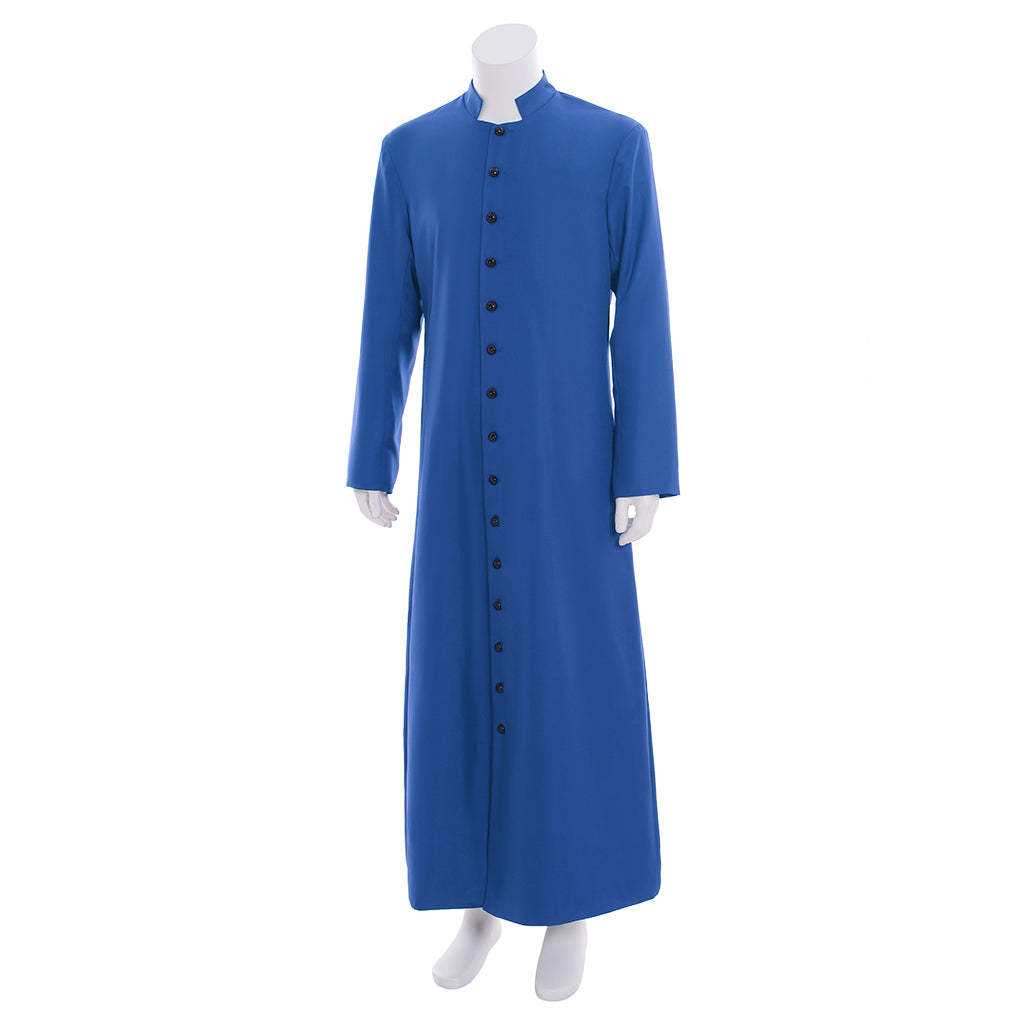 Blue Men's Clergy Robes Cassock - Traditional Church Priest Costume with Standing Collar-Astricos