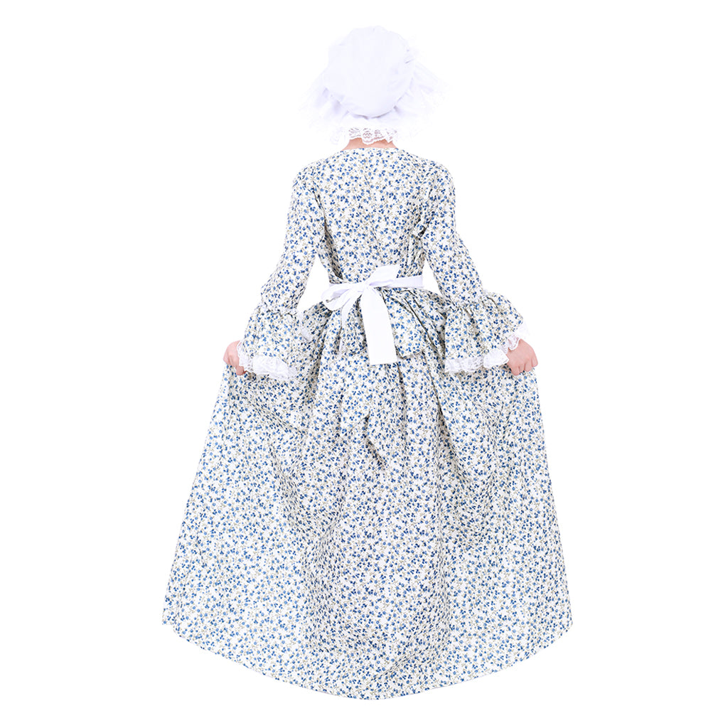 Vintage Countryside Floral Pilgrim Pioneer Bonnet Set - Colonial Cosplay Dress for Girls-Astricos