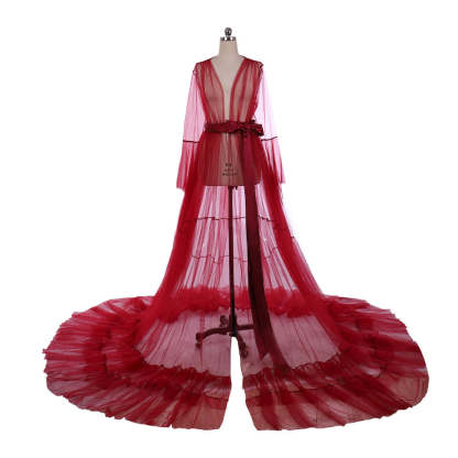 18th Century Medieval Red Mesh Bridal Boudoir Robe - Elegant Cosplay Costume-Astricos