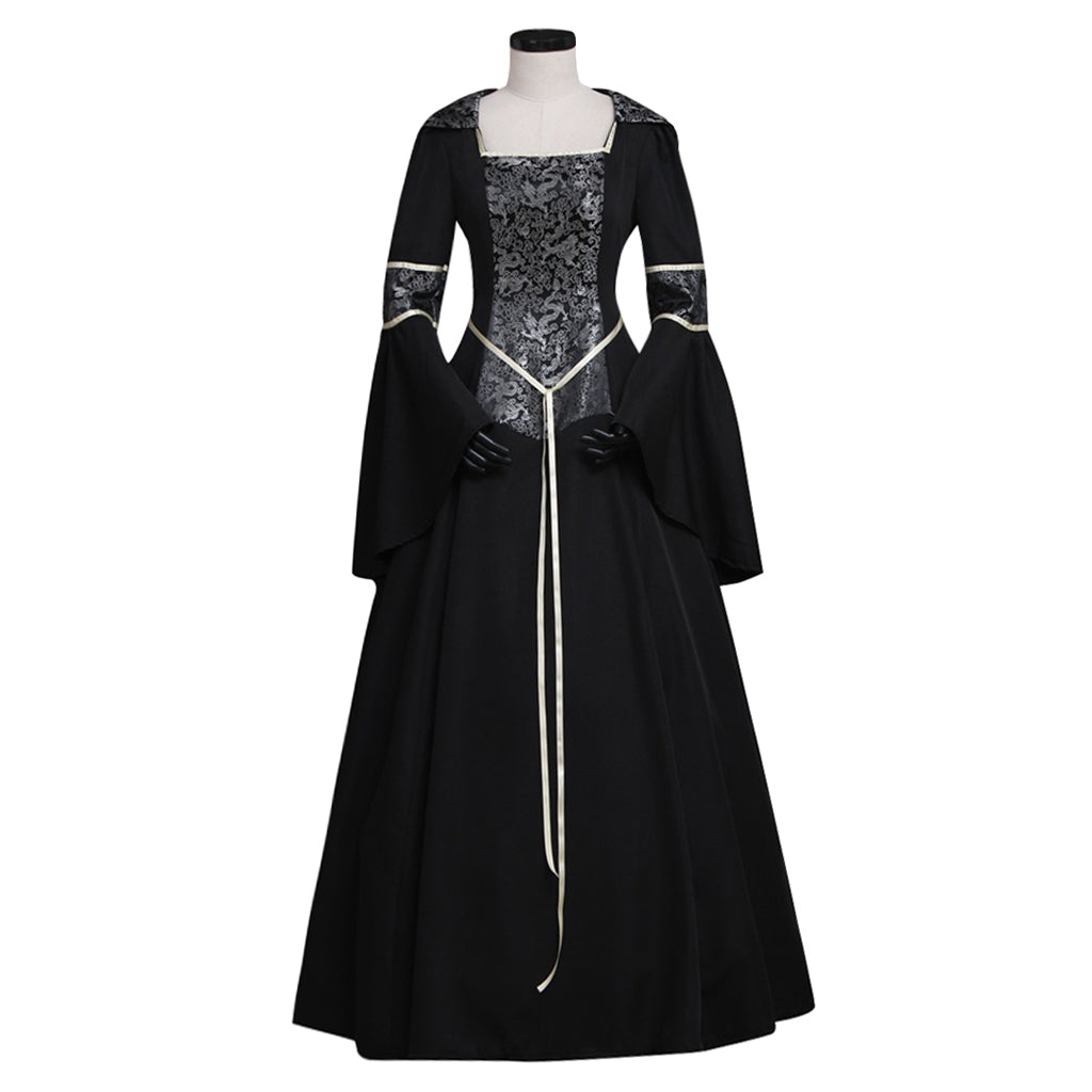 Elegant Black Medieval Renaissance Victorian Ball Gown Dress for Women-Astricos