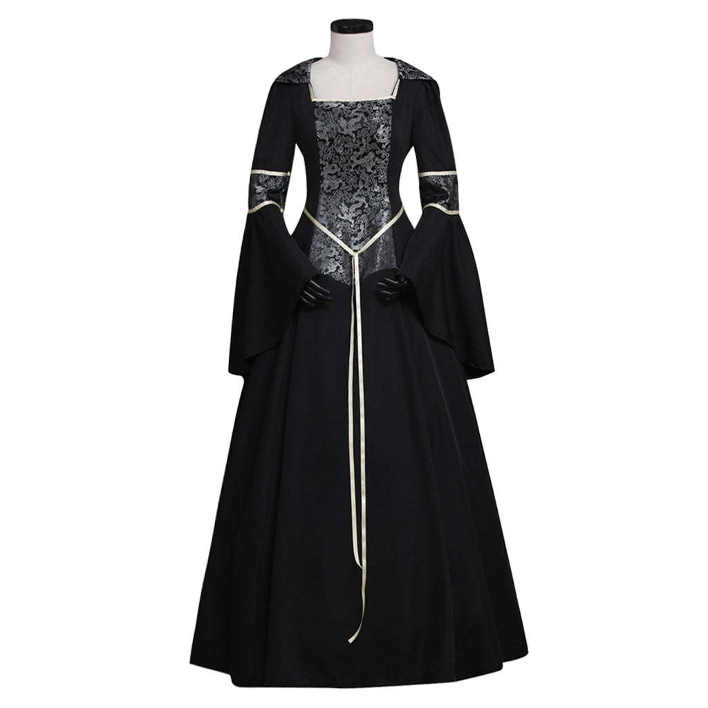 Elegant Black Medieval Renaissance Victorian Ball Gown Dress for Women-Astricos