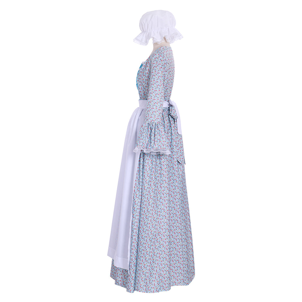 Victorian Pioneer Pilgrim Wench Floral Prairie Dress - Women's Colonial Lolita Costume-Astricos