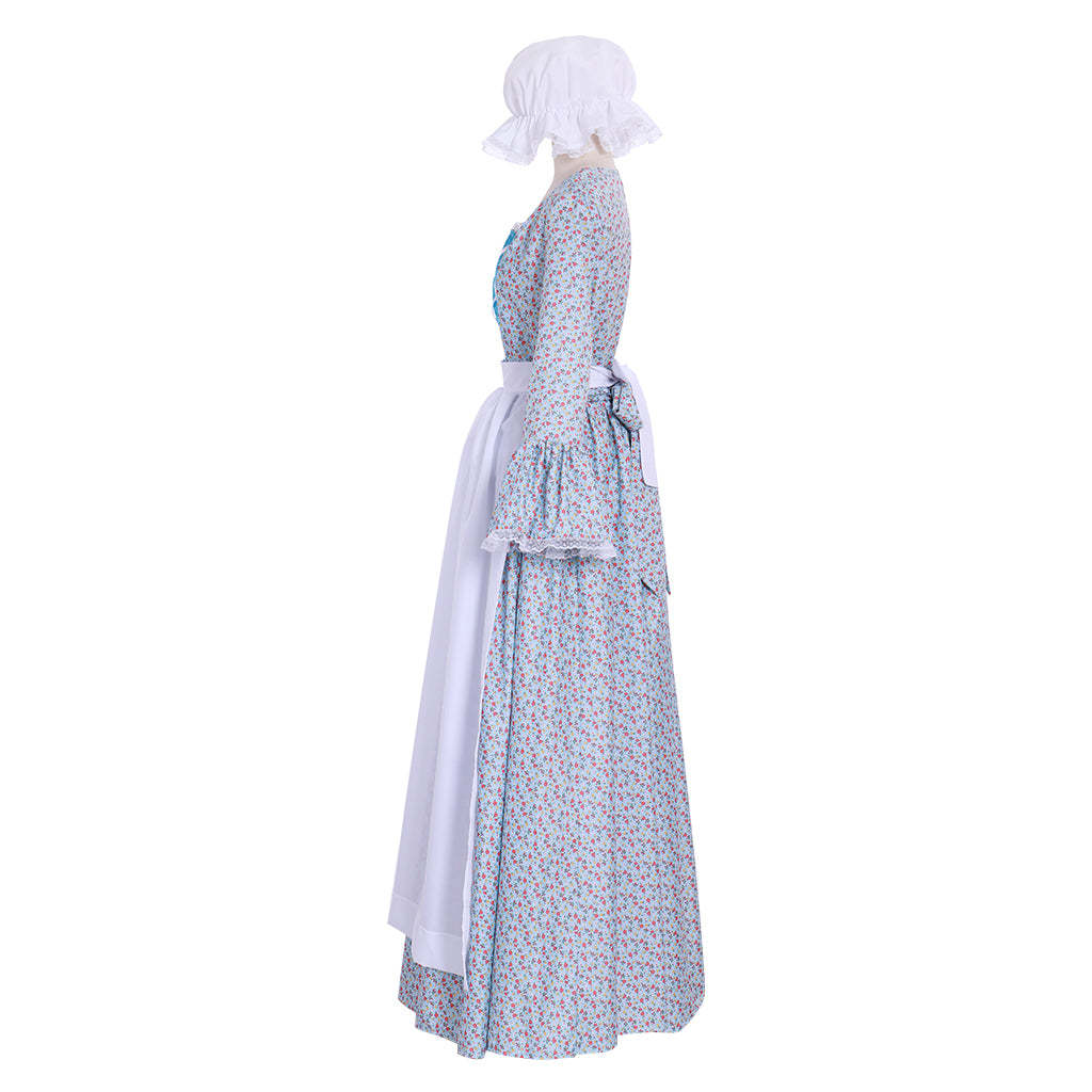 Victorian Pioneer Pilgrim Wench Floral Prairie Dress - Women's Colonial Lolita Costume-Astricos