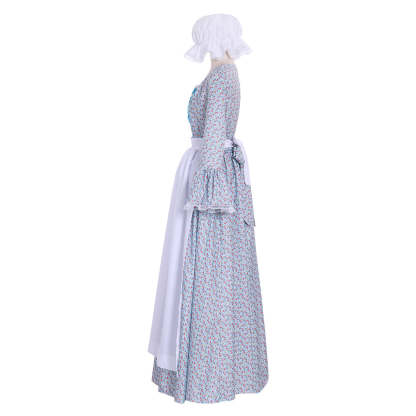 Victorian Pioneer Pilgrim Wench Floral Prairie Dress - Women's Colonial Lolita Costume-Astricos